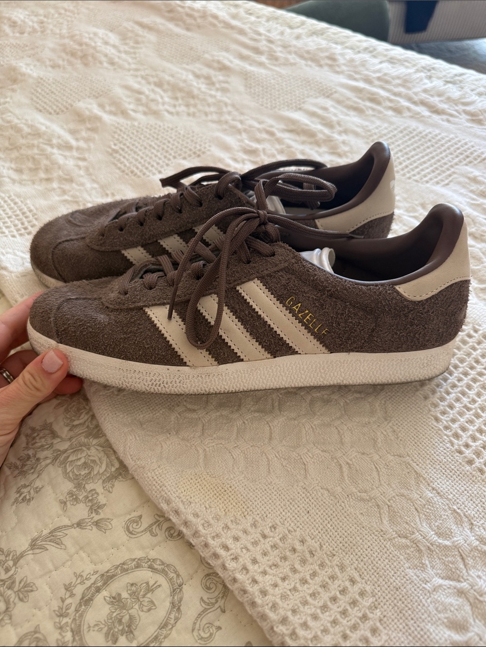 adidas Gazelle Brown Suede Sneakers with Cream Stripes